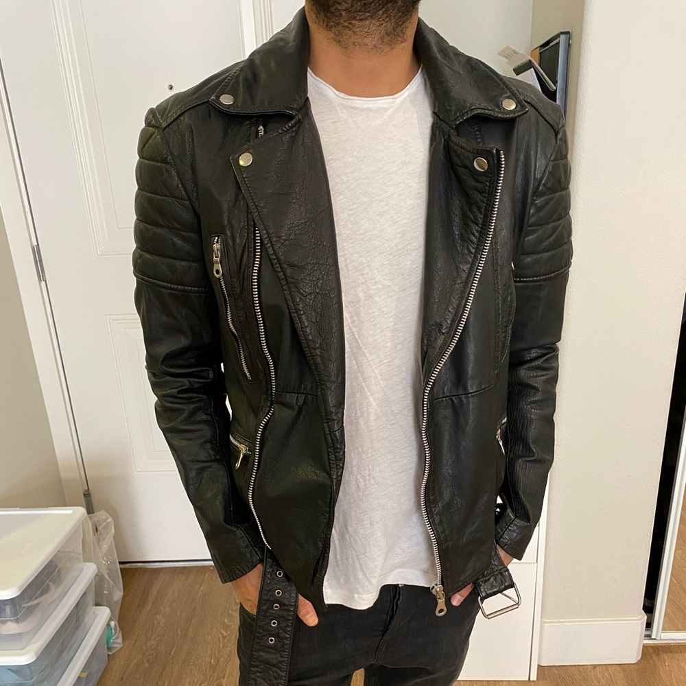 Topman Faux Leather Biker Jacket - S